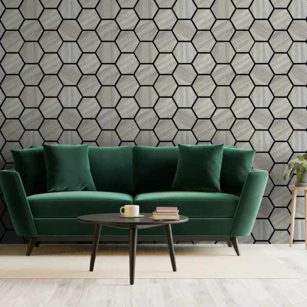Panneaux acoustiques Feutre Hexagone Chêne Clair – Isolation acoustique – Pour l’intérieur – 80x60x2cm - Image 2